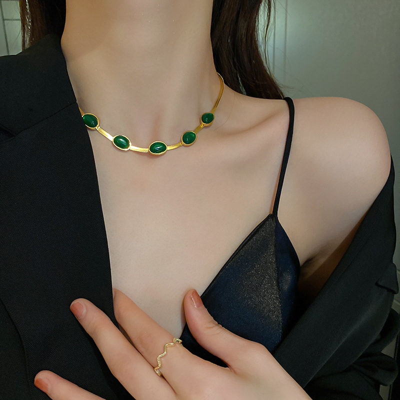 Fashion Jewelry Green Stone Crytal Snake Chain Multilayer Necklace For Women Pendant Boho Fashion Jewelry Gift — Green Necklace 45.3cm