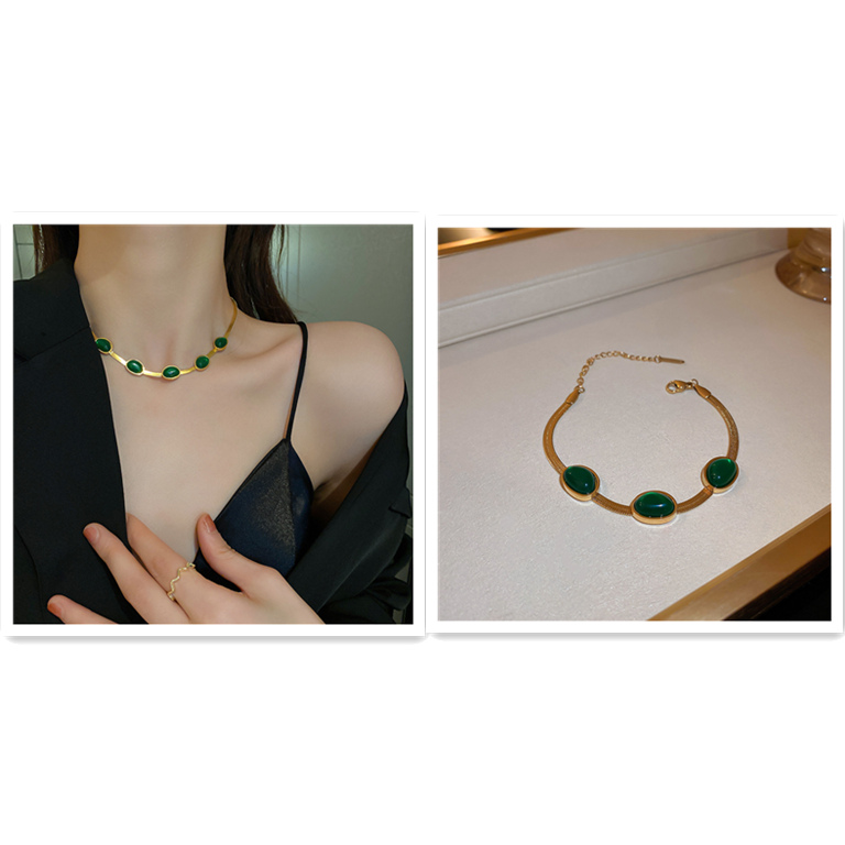 Fashion Jewelry Green Stone Crytal Snake Chain Multilayer Necklace For Women Pendant Boho Fashion Jewelry Gift — Set