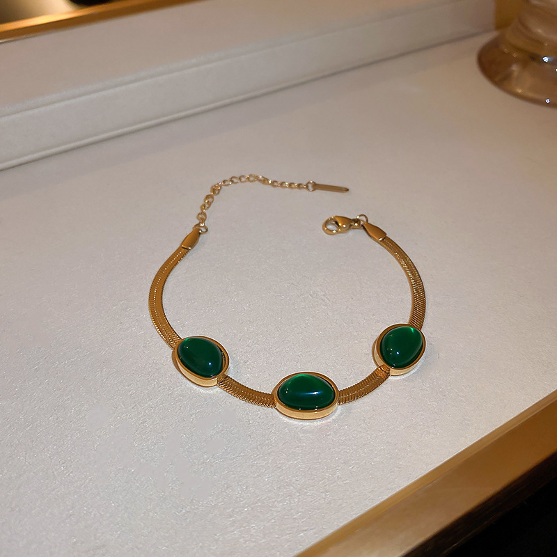 Fashion Jewelry Green Stone Crytal Snake Chain Multilayer Necklace For Women Pendant Boho Fashion Jewelry Gift — Green Bracelet 21.2cm